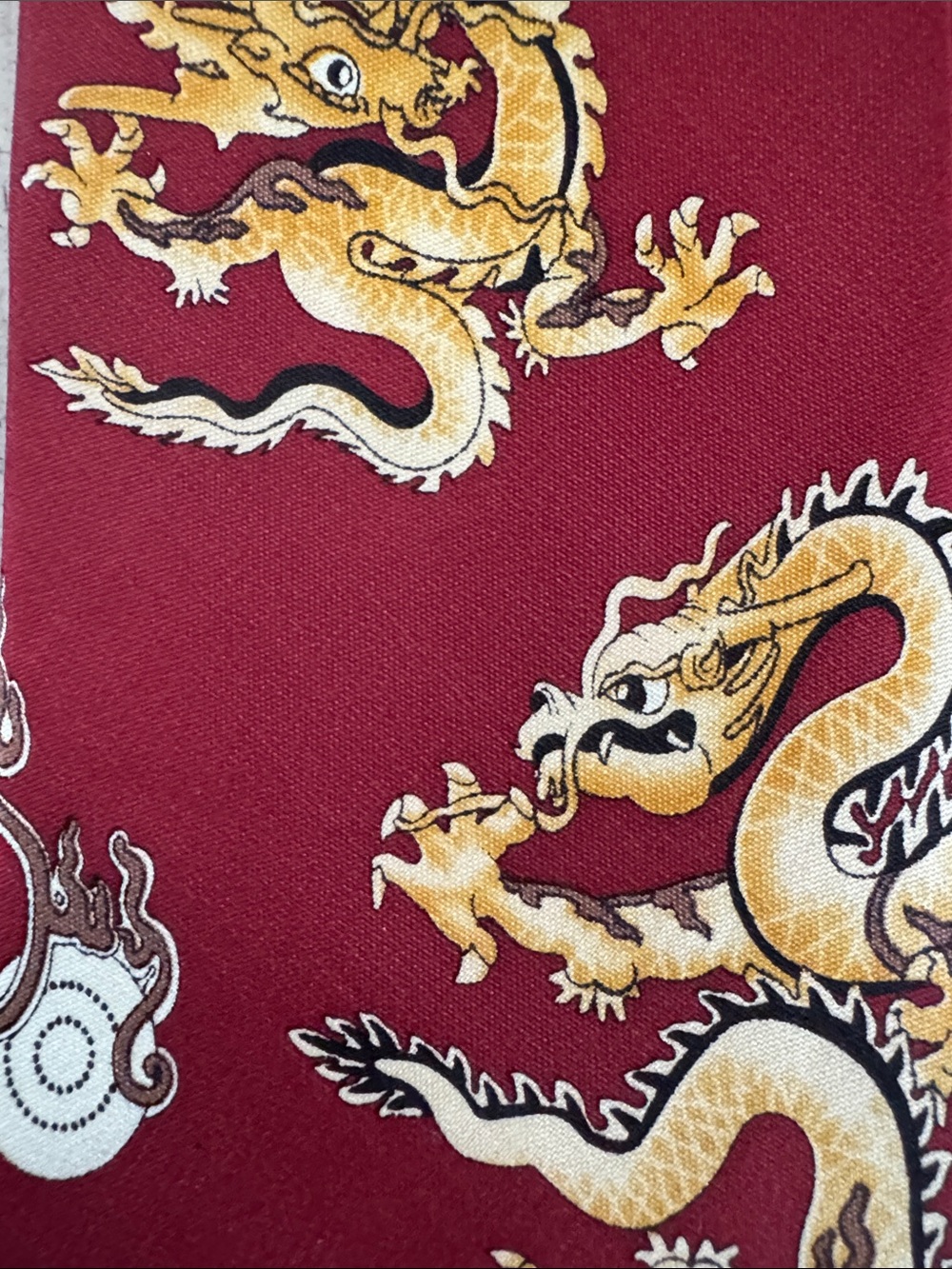 Gold Red Dragon Print Silk Tie - Picture 3 of 7